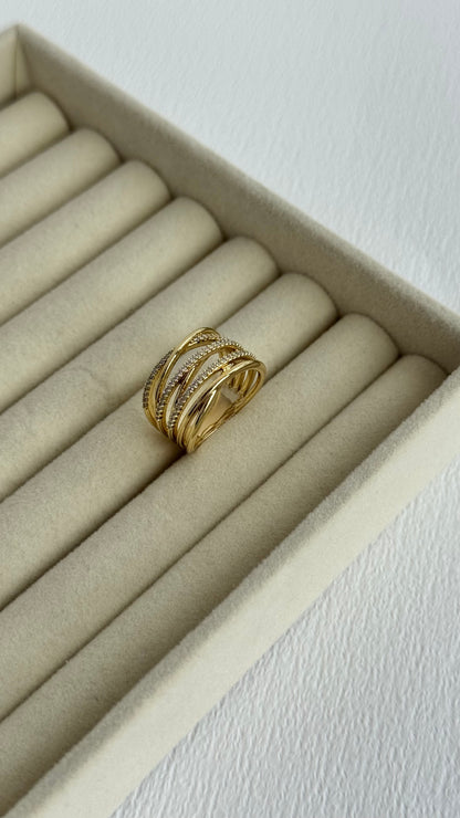 Özel Seri Zirkon Taşlı Geometrik Tasarım Gold Yüzük