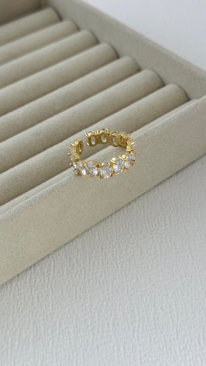 Baget Taşlı Oval Tasarım Ayarlanabilir Gold Yüzük