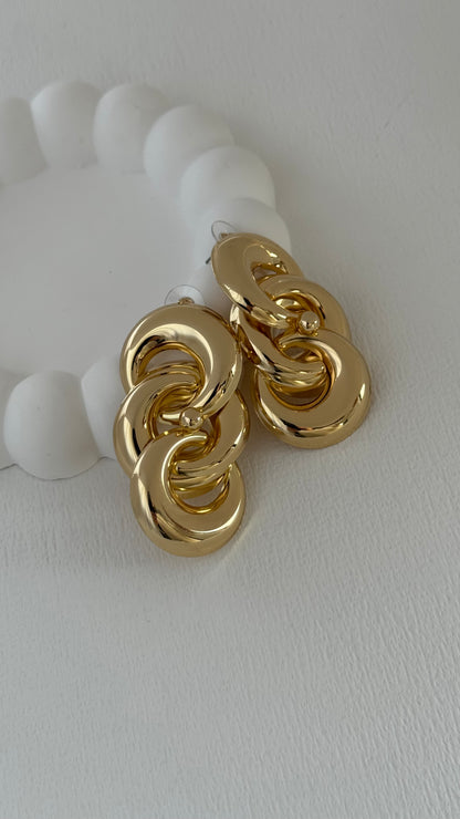 İç içe Üç Halka Tasarım Gold Küpe